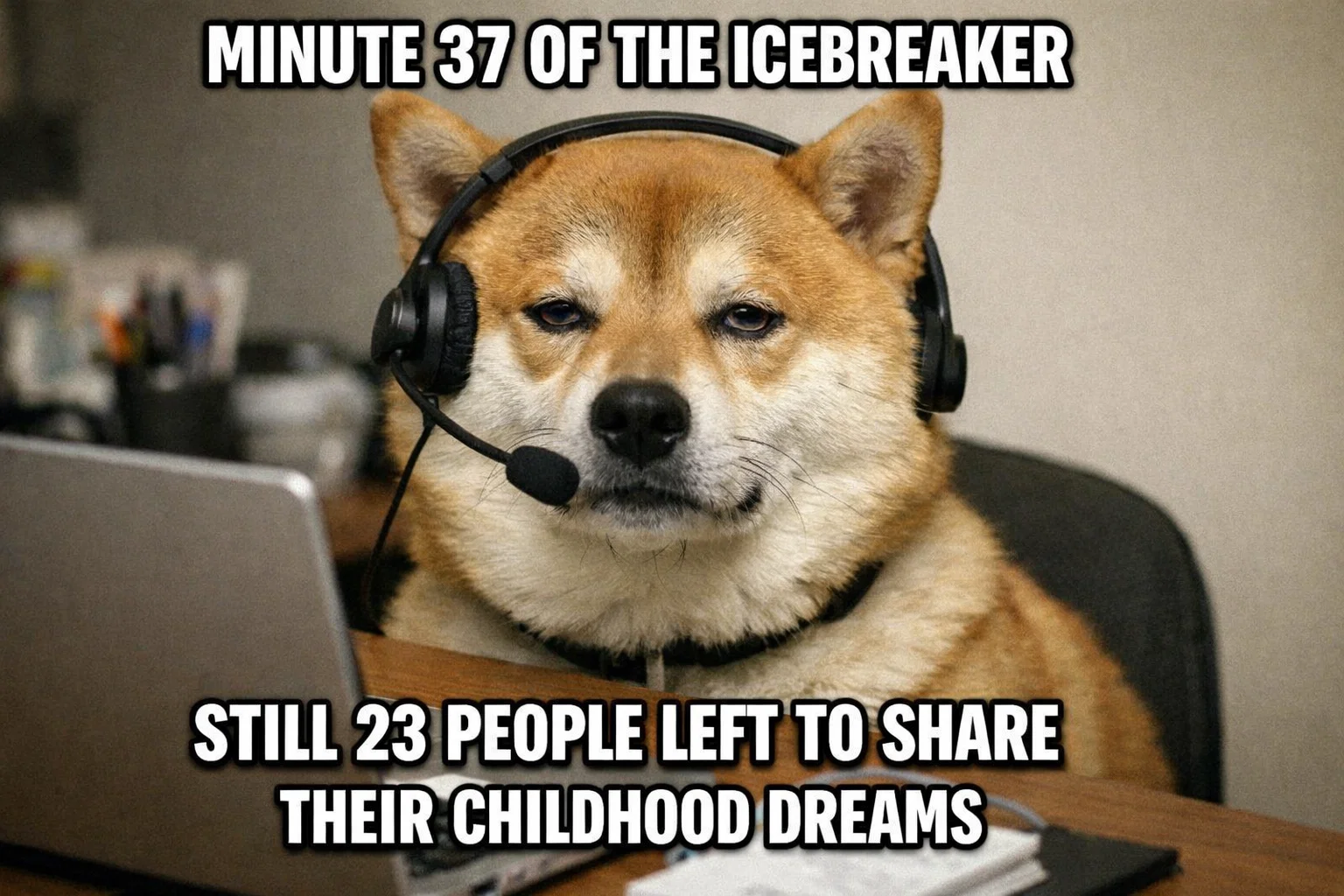 Person staring blankly at screen during forced virtual icebreaker - clearly checked out