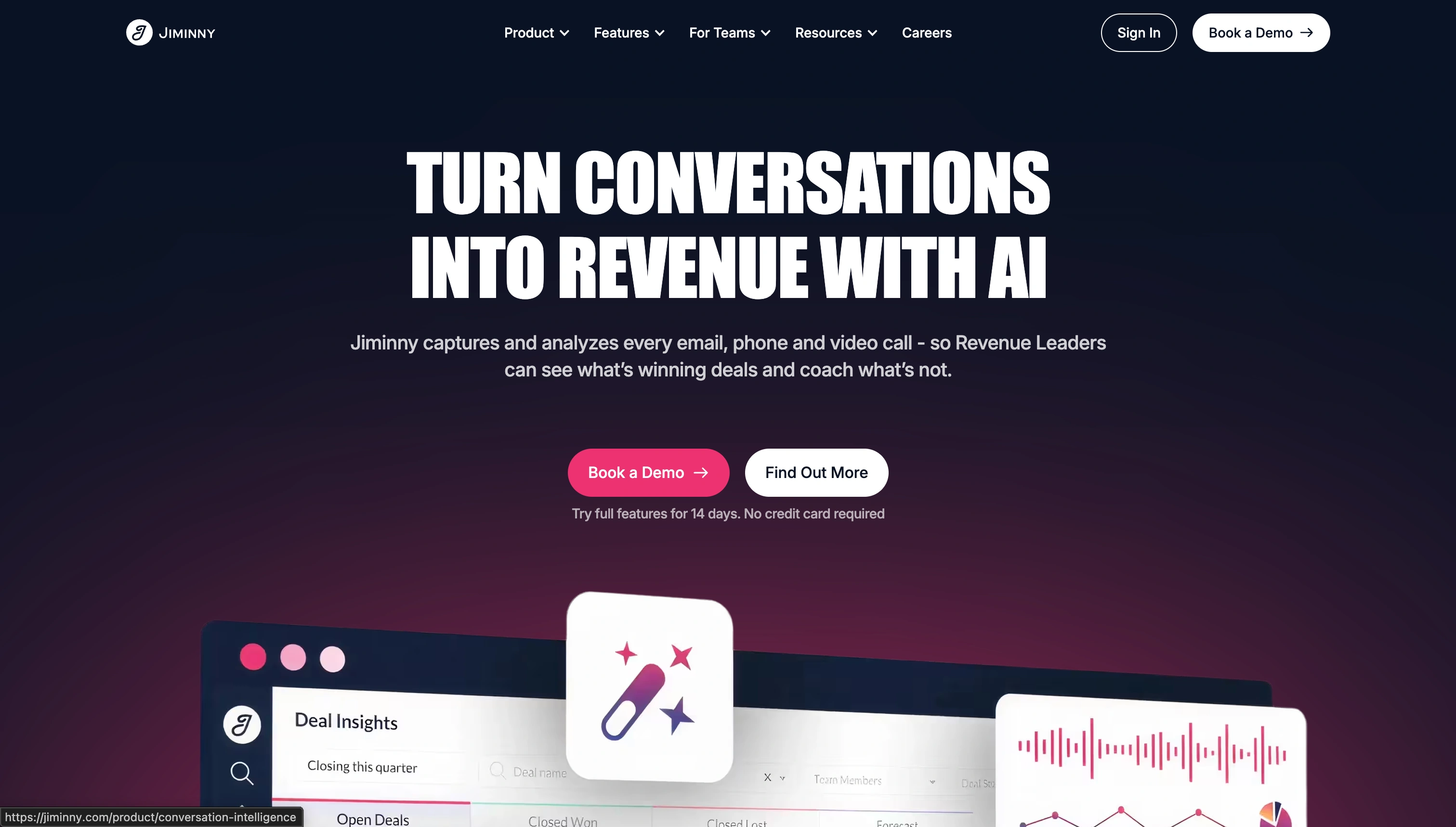 Jiminny conversation intelligence and coaching view showing a call scorecard, talk analytics, and deal insights