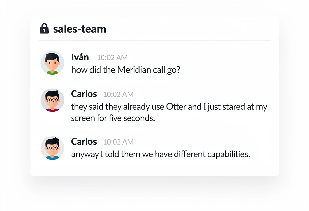 Golden retriever in a headset staring blankly at a screen, captioned when the prospect says we already use your competitor and your brain goes completely empty