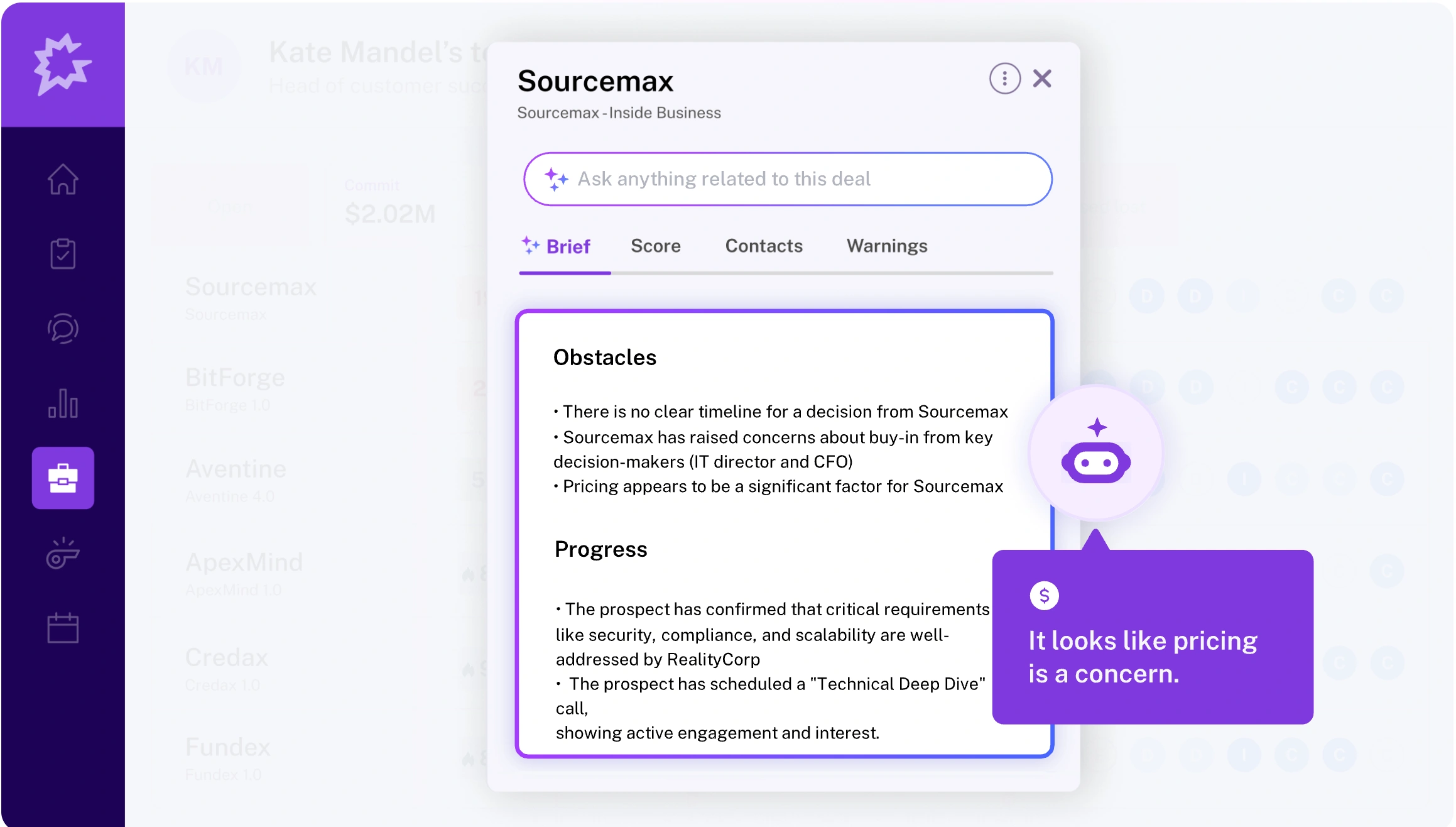 Screenshot of Gong's revenue intelligence dashboard showing forecast accuracy, deal scoring, and pipeline health metrics for a B2B sales team