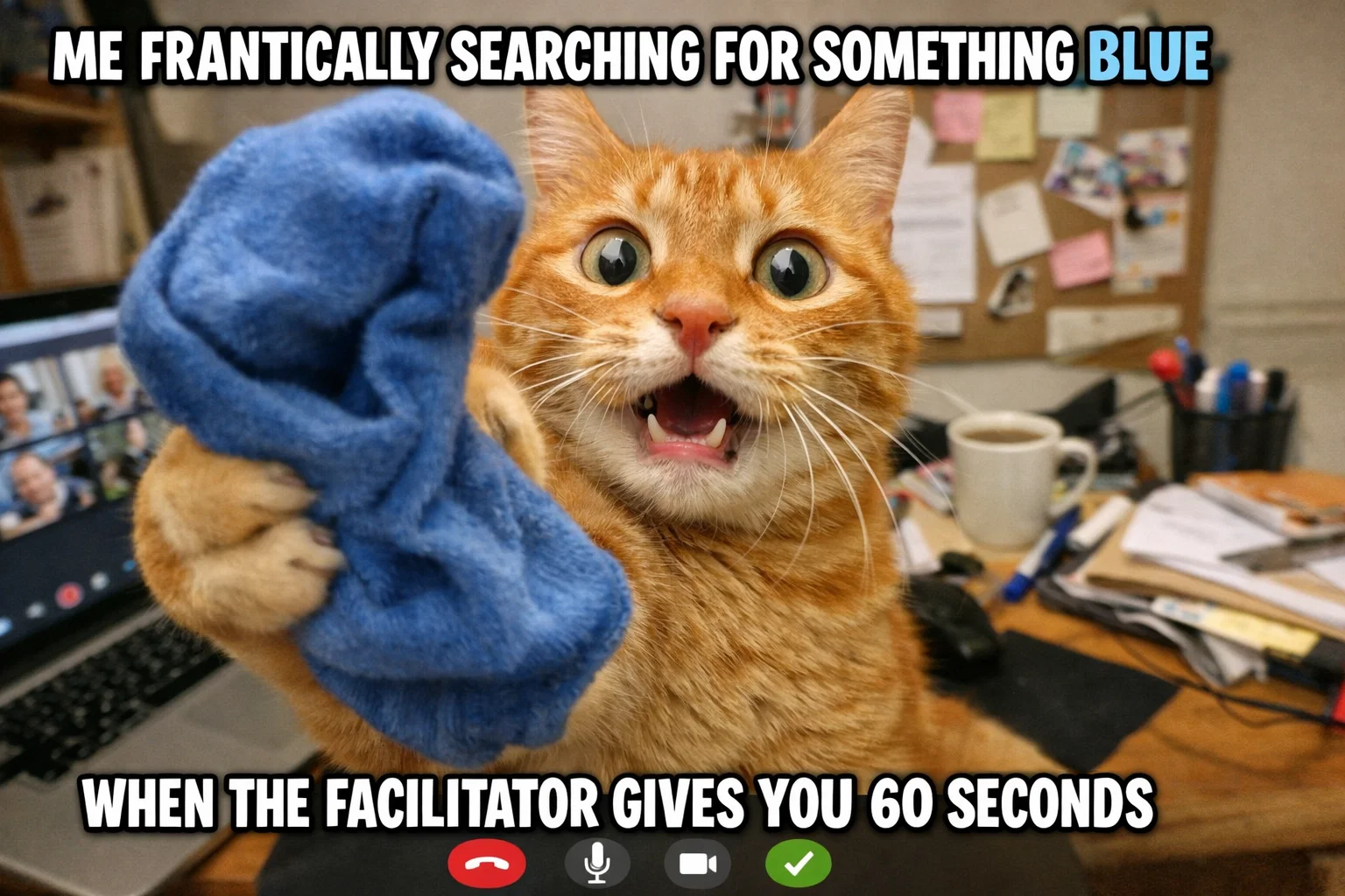 Team members holding up random items during virtual scavenger hunt icebreaker - laughing and engaged